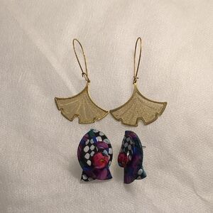 Gold ginkos and vintage hand painted Multicolor Earrings Set